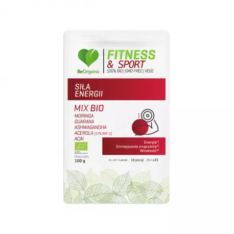 Siła Energii BIO Fitness & Sport Moringa Guarana Ashwagandha Acerola Acai Proszek 100 g BeOrganic