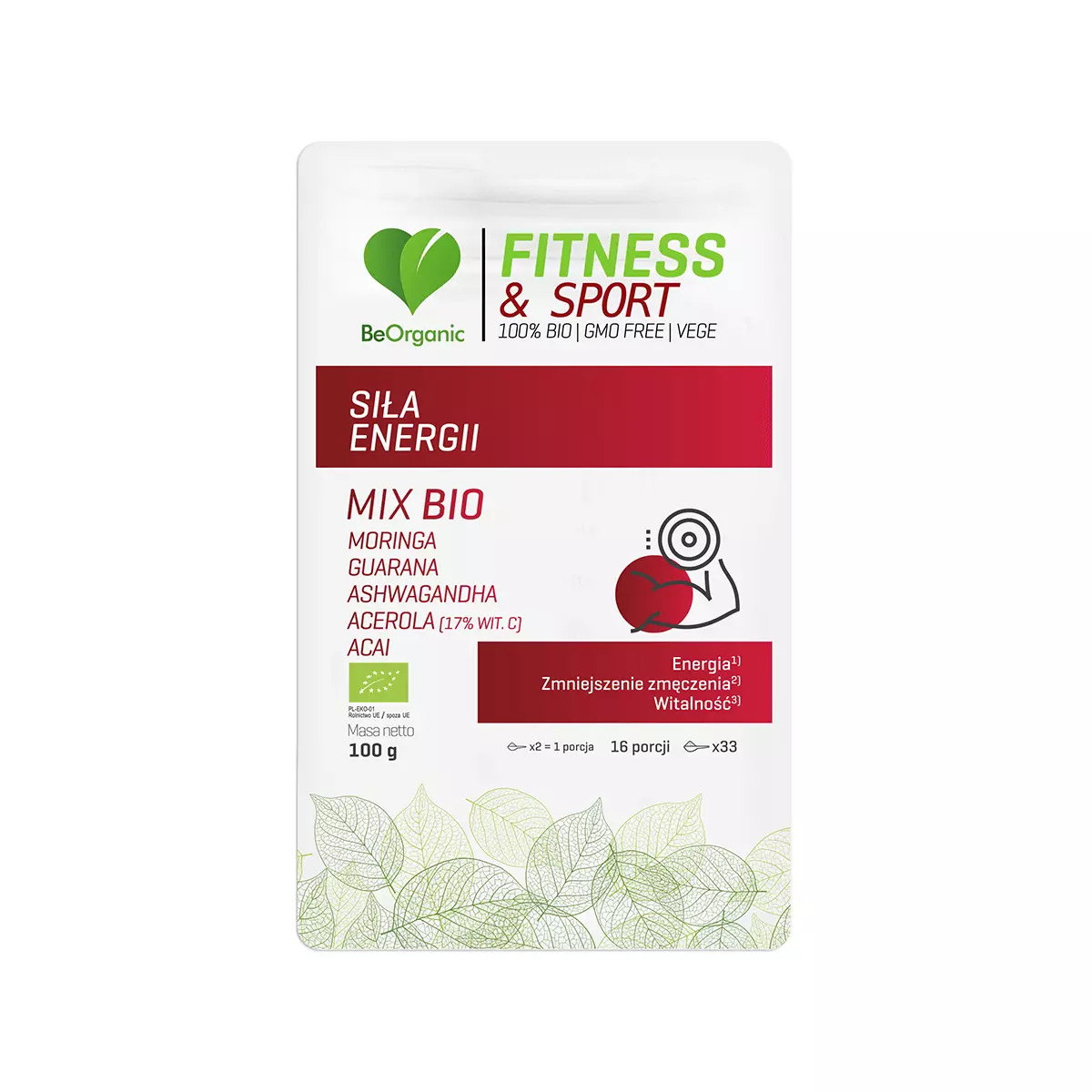 Siła Energii BIO Fitness & Sport Moringa Guarana Ashwagandha Acerola Acai Proszek 100 g BeOrganic Siła Energii BIO Fitness & Sport Moringa Guarana Ashwagandha Acerola Acai Proszek 100 g BeOrganic