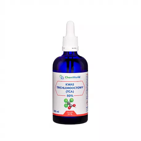 TCA Kwas Trójchlorooctowy Trichlorooctowy 50% Roztwór 100 ml Szklana Butelka z Pipetą ChemWorld