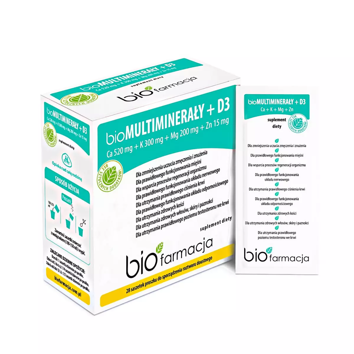 Organiczne Bio Multiminerały + Witamina D3 Cynk Magnez Potas Wapń (28 saszetek) Biofarmacja Organiczne Bio Multiminerały + Witamina D3 Cynk Magnez Potas Wapń (28 saszetek) Biofarmacja