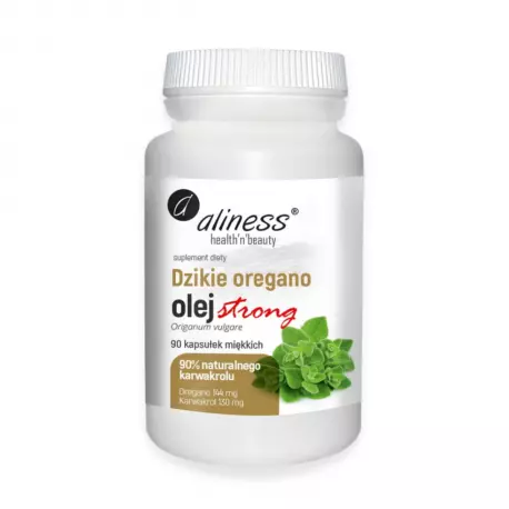 Olej z Dzikiego Oregano Strong 100% Czysty Naturalny 90% Karwakrolu (90 kaps) Aliness