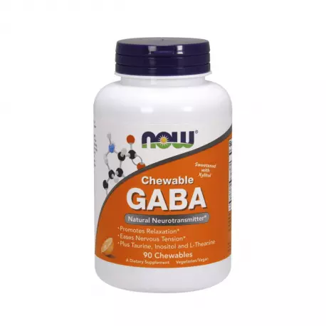 GABA Chewable Kwas Gamma-Aminomasłowy 500 mg Tauryna Inozytol L-Theanina Do Ssania (90 tab) Now Foods