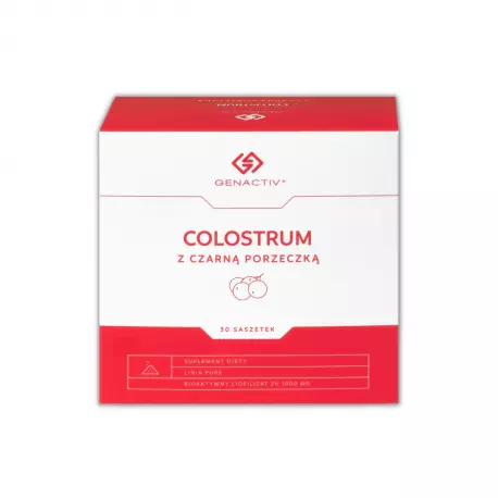 Colostrum Bovinum Bioaktywny Liofilizat 2h 1000 mg z Czarną Porzeczką i Bananem Wsparcie Odporności (30 saszetek) Genactiv