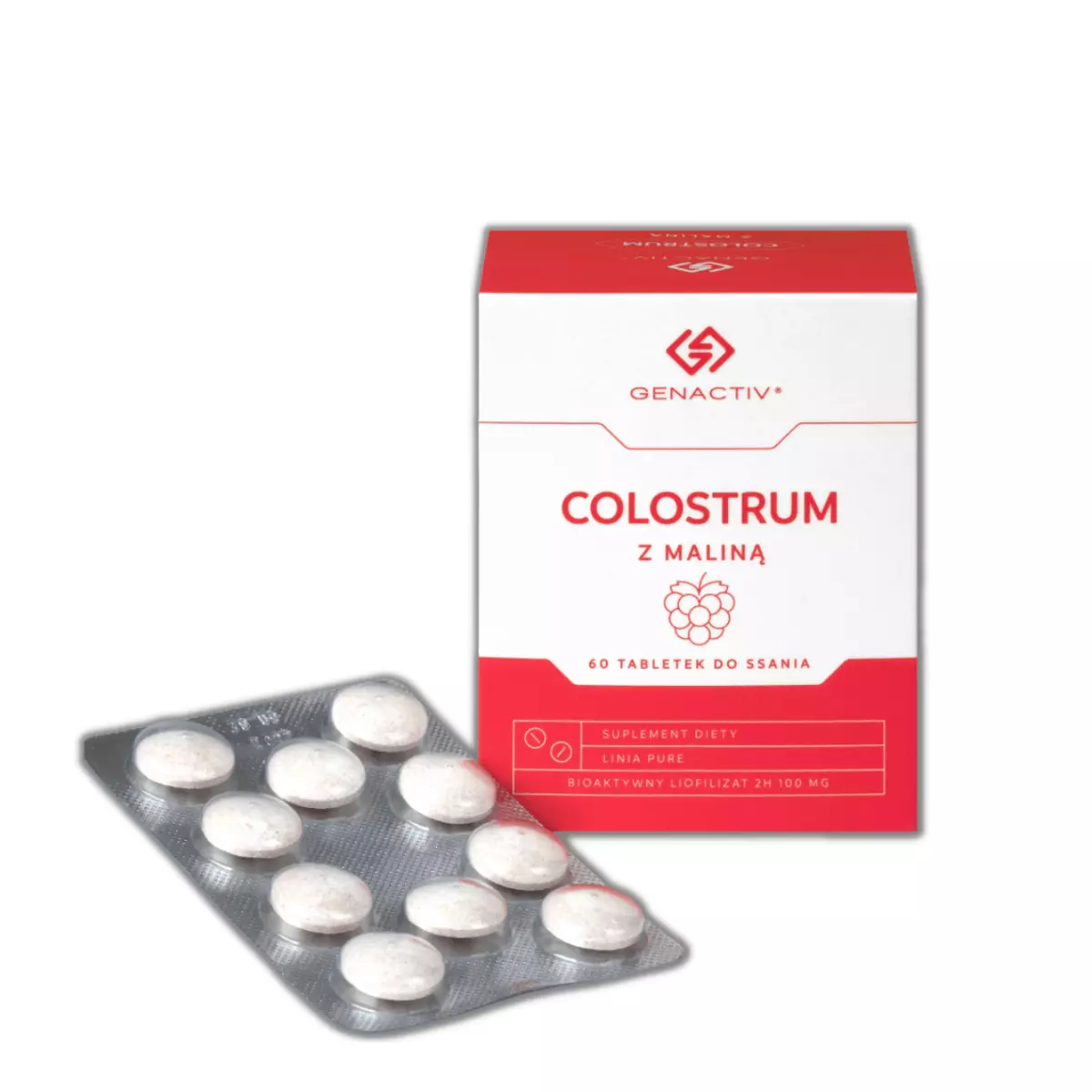 Colostrum Bovinum Bioaktywny Liofilizat 2h 100 mg z Maliną Wsparcie Odporności 60 Tabletek do Ssania Genactiv Colostrum Bovinum Bioaktywny Liofilizat 2h 100 mg z Maliną Wsparcie Odporności 60 Tabletek do Ssania Genactiv
