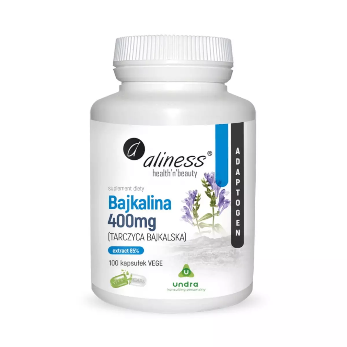 Bajkalina Tarczyca Bajkalska Ekstrakt 85% 400 mg Adaptogen (100 kaps) VEGE Aliness Bajkalina Tarczyca Bajkalska Ekstrakt 85% 400 mg Adaptogen (100 kaps) VEGE Aliness