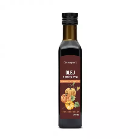 Olej z Pestek Dyni Nierafinowany Tłoczony na Zimno 100% Naturalny 250 ml Skoczylas