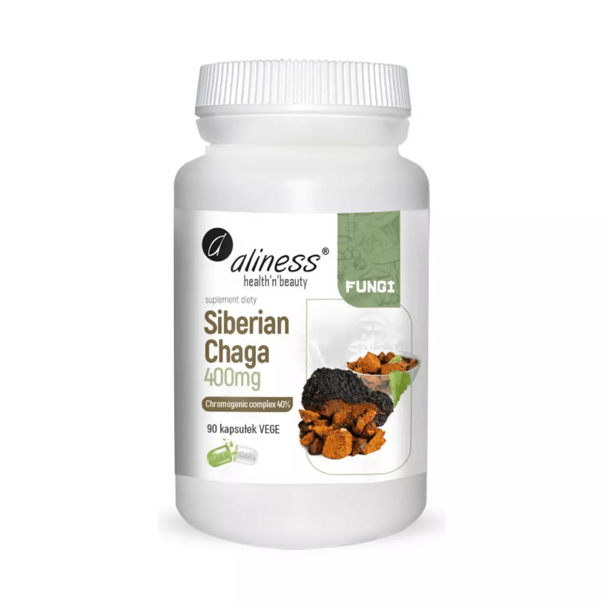 Siberian Chaga FUNGI Ekstrakt 400 mg Zdrowe Grzyby (90 kaps) VEGE Aliness Siberian Chaga FUNGI Ekstrakt 400 mg Zdrowe Grzyby (90 kaps) VEGE Aliness