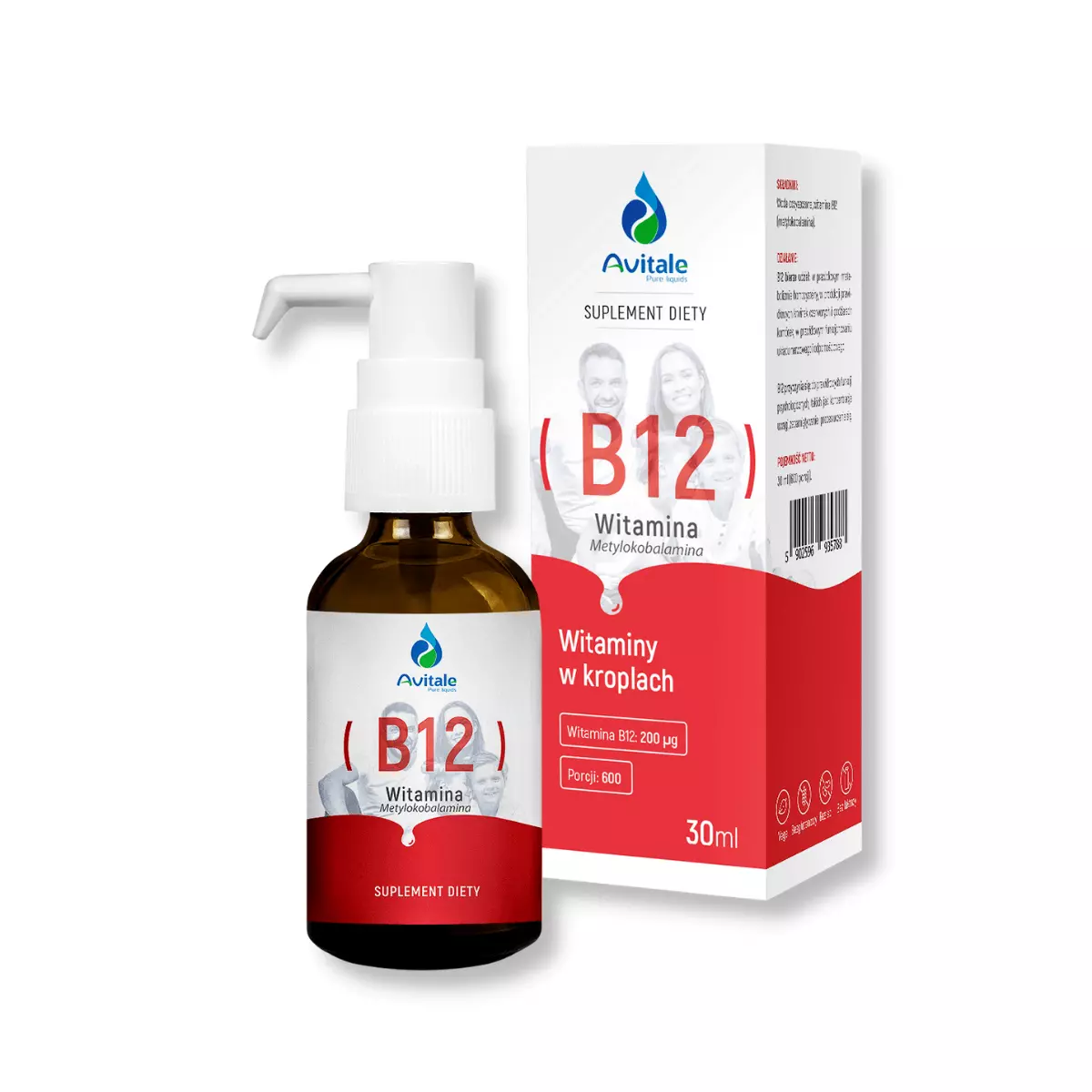 Witamina B12 Metylokobalamina 200µg 30ml w płynie krople Avitale Witamina B12 Metylokobalamina 200µg 30ml w płynie krople Avitale