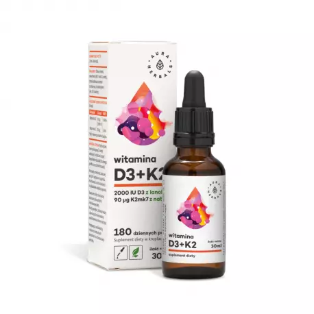 Witamina D3 2000 IU + Witamina K2 MK-7 Krople 30 ml Aura Herbals