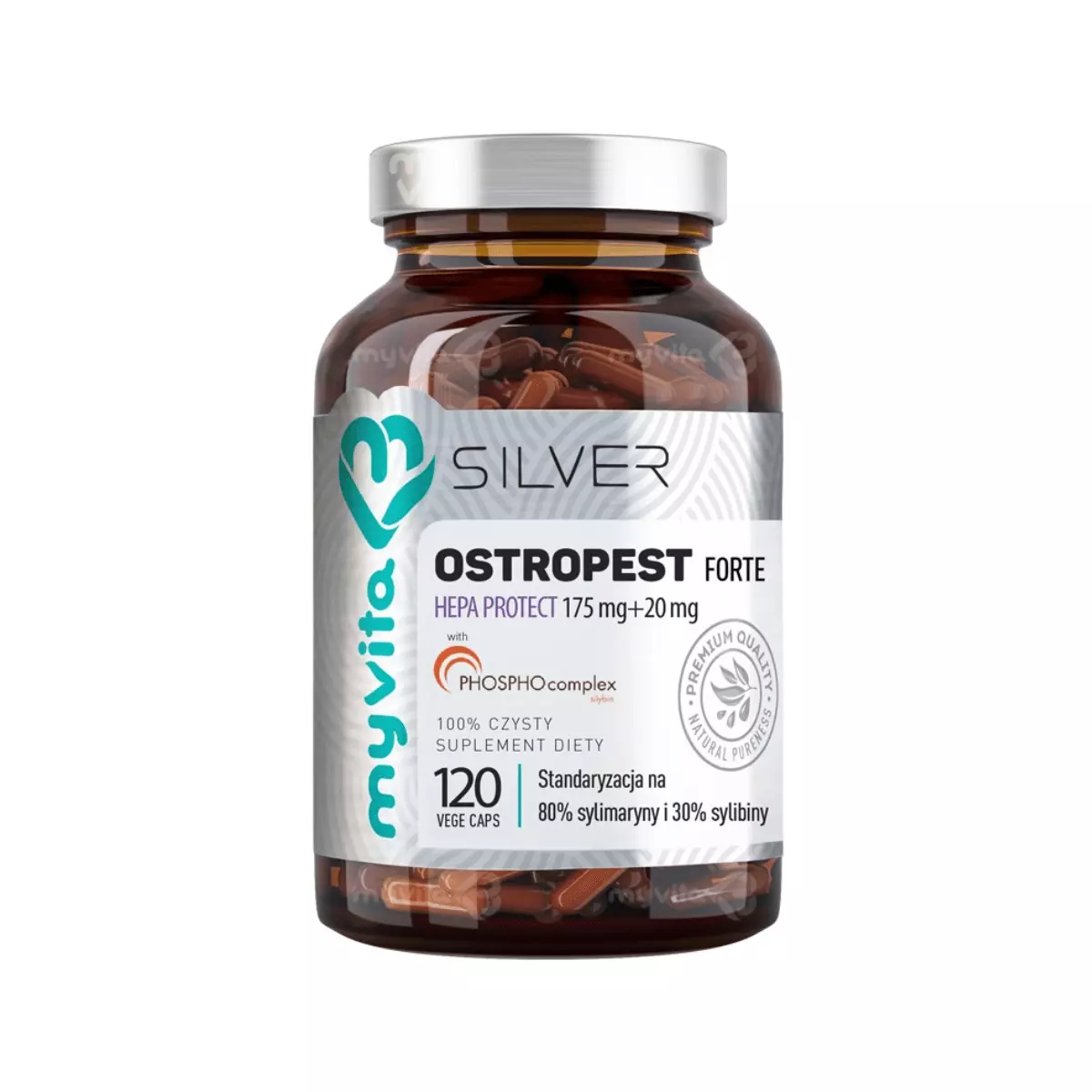 Ostropest Forte FORMUŁA HEPA PROTECT 175 mg + 20 mg (120 kaps) Silver MyVita Ostropest Forte FORMUŁA HEPA PROTECT 175 mg + 20 mg (120 kaps) Silver MyVita