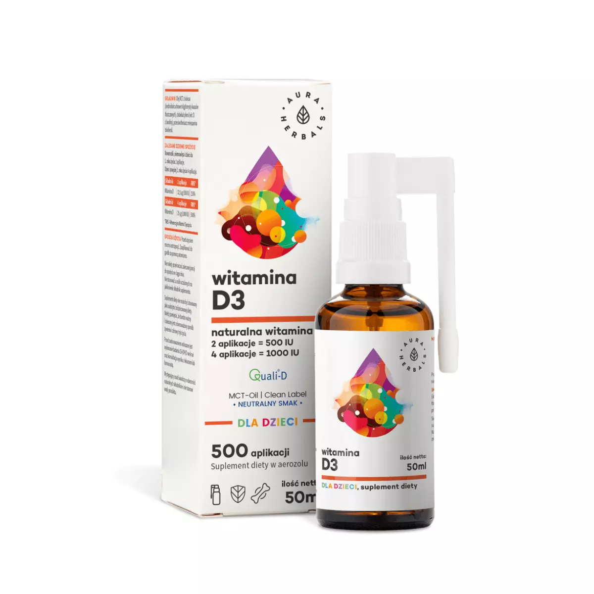 Naturalna Witamina D3 dla Dzieci z Lanoliny Olej MCT Aerozol 50 ml Aura Herbals Naturalna Witamina D3 dla Dzieci z Lanoliny Olej MCT Aerozol 50 ml Aura Herbals