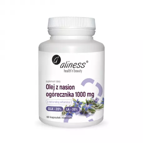 Olej z Nasion Ogórecznika 1000 mg z Kwasami GLA 20% LA 35% i Witaminą E (60 kaps) Aliness