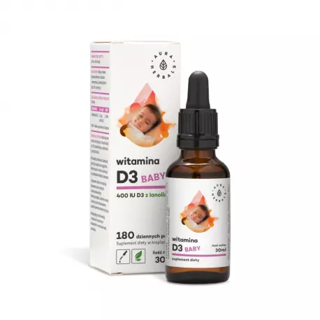 Witamina D3 Baby 400 IU dla Dzieci Krople 30 ml w Płynie Aura Herbals