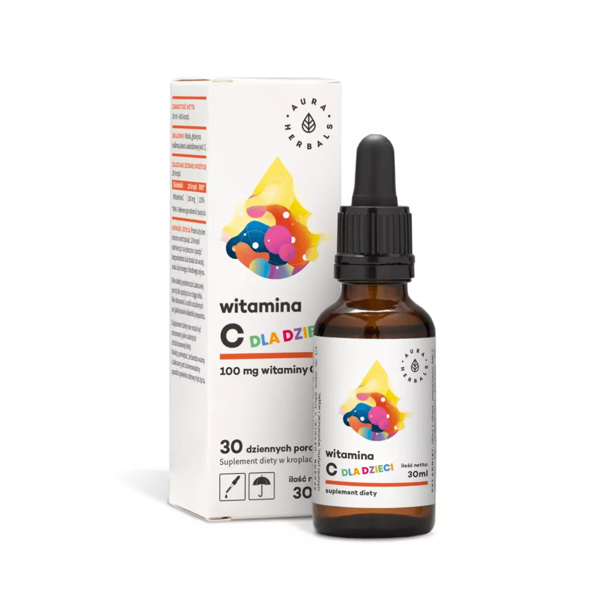 Witamina C dla Dzieci 100 mg Krople 30 ml w Płynie Aura Herbals Witamina C dla Dzieci 100 mg Krople 30 ml w Płynie Aura Herbals