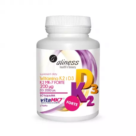 Naturalna Witamina K2 FORTE MK-7 200 µg z Natto + D3 (60kaps) ALINESS