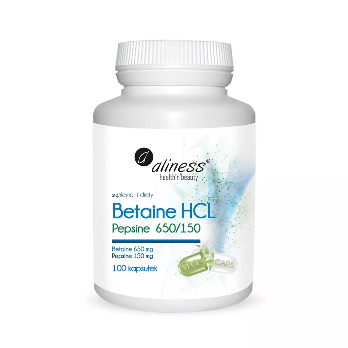Betaina HCL + Pepsyna 650/100mg Trawienie (100kaps) ALINESS Betaina HCL + Pepsyna 650/100mg Trawienie (100kaps) ALINESS