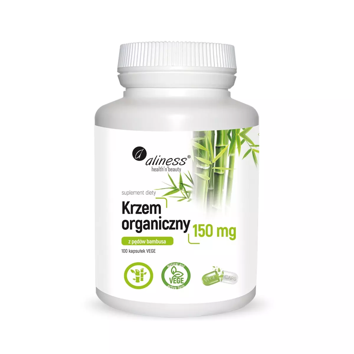Krzem Organiczny z Pędów Bambusa 150mg (100kaps) Aliness Krzem Organiczny z Pędów Bambusa 150mg (100kaps) Aliness
