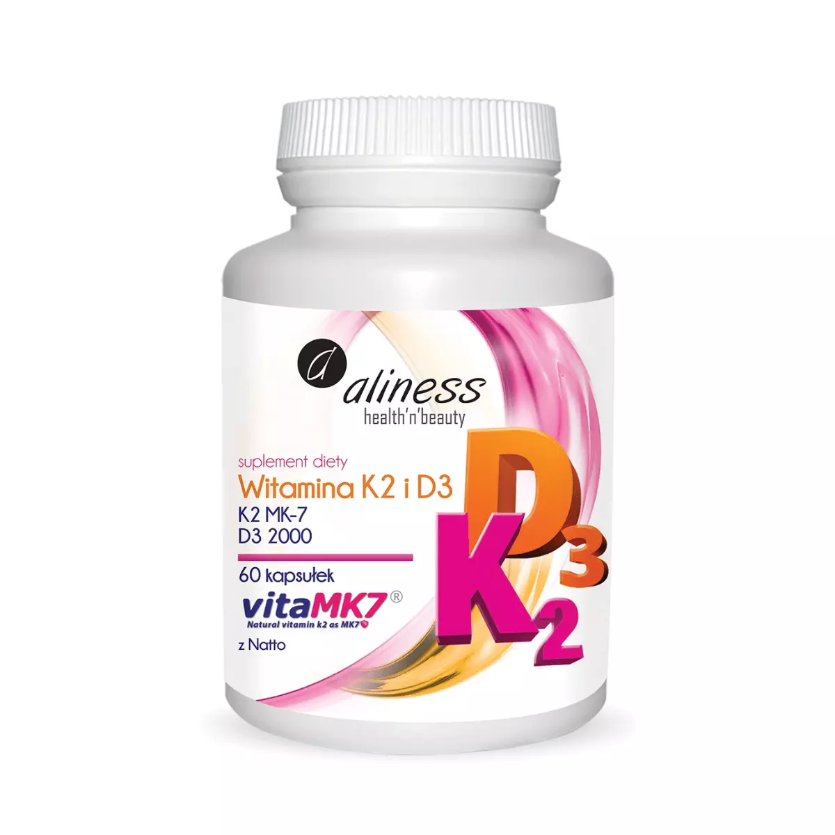 Witamina K2 MK-7 100 µg z Natto + D3 (60kaps) ALINESS Witamina K2 MK-7 100 µg z Natto + D3 (60kaps) ALINESS