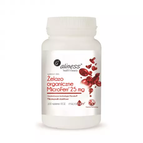 ŻELAZO ORGANICZNE MICROFERR 25mg Dojelitowe Mikronizowane (100tab) ALINESS