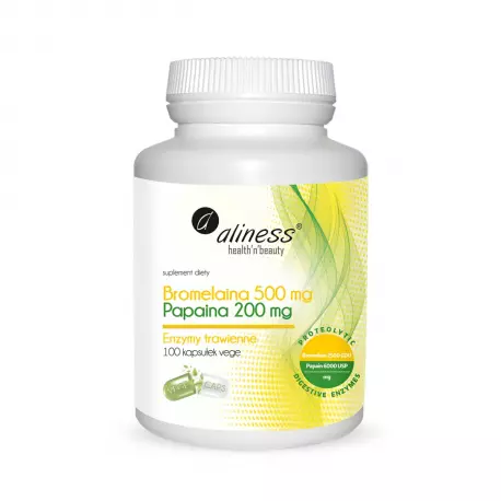 Bromelaina 500 mg Papaina 200 mg Enzymy Trawienne (100 kaps) Aliness