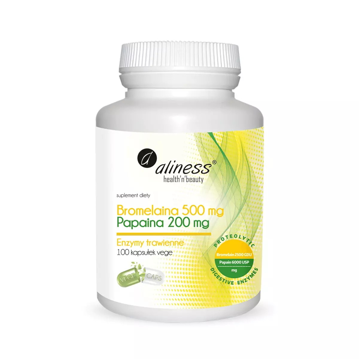 Bromelaina 500 mg Papaina 200 mg Enzymy Trawienne (100 kaps) Aliness Bromelaina 500 mg Papaina 200 mg Enzymy Trawienne (100 kaps) Aliness