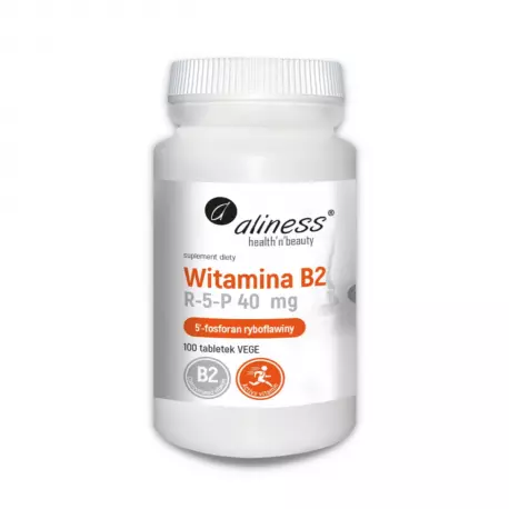 Witamina B2 R-5-P w Aktywnej Postaci 5’fosforanu Ryboflawiny 40 mg (100 tab) VEGE Aliness